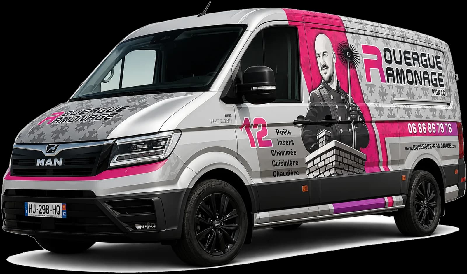 Camion utilitaire Rouergue Ramonage aux couleurs de l'entreprise